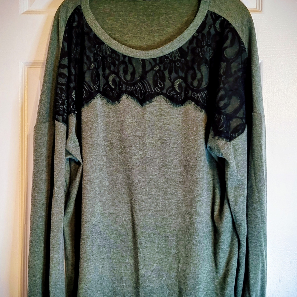Chic Olive Lace Detail Women's Tunic